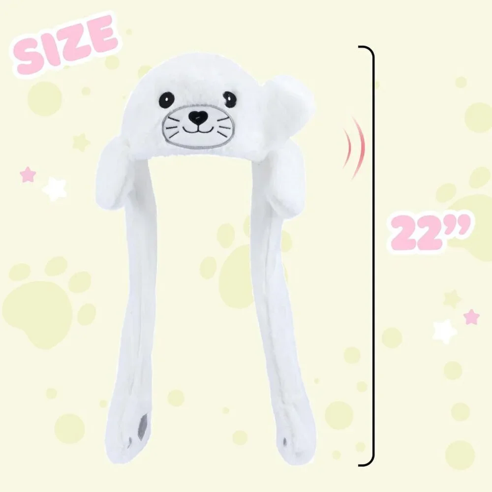 Kids Seal Animal Hat with Ears Moving Jumping Pop Up Beating Plush Holiday